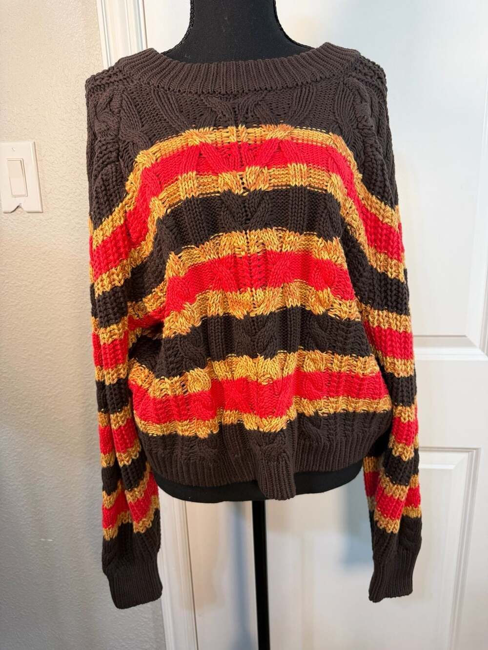 Free People Frankie Striped Cable Knit Sweater Size XS
